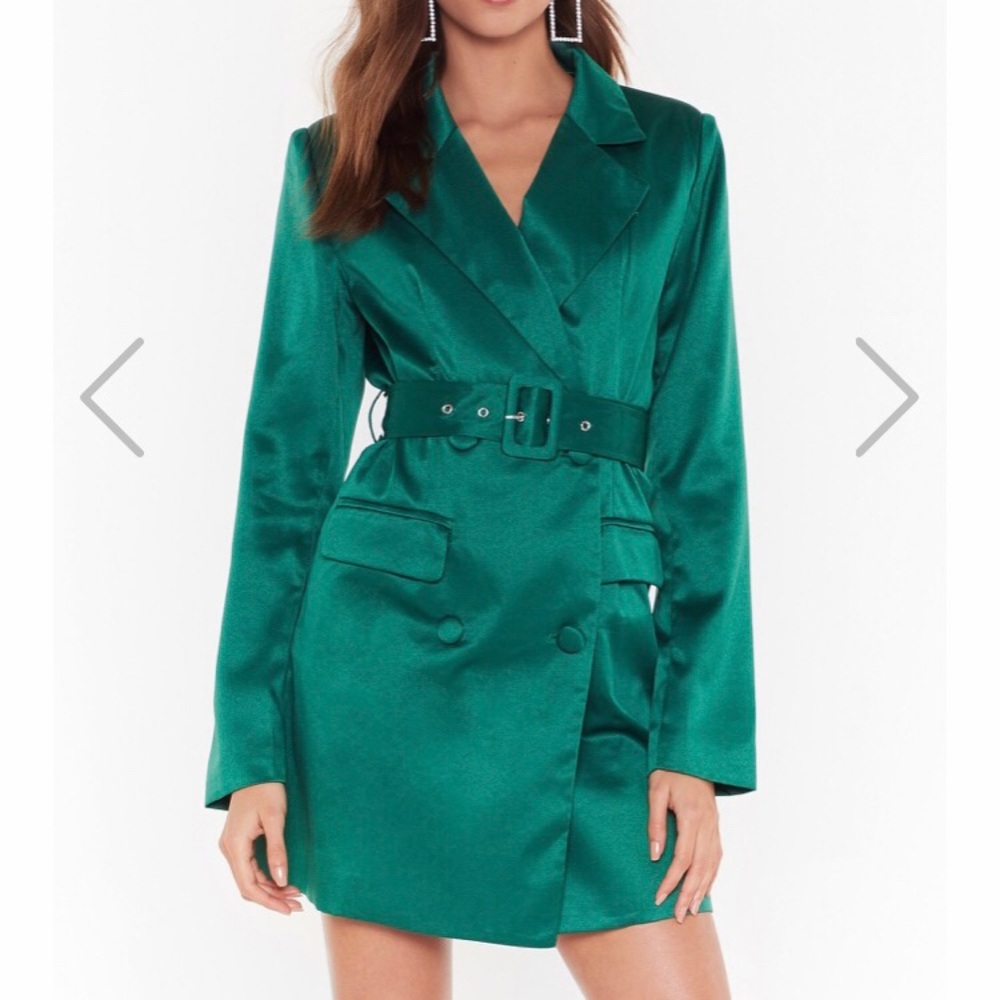Green satin blazer dress. Fits a 2 or a 4
